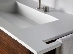 Plan vasque lavabo sur mesure : L 60 à 201 x P 40 à 51 cm, finition lisse mate, 10 couleurs au choix, Anti bactérien, résine Akrytan® teinté dans la masse, Livraison Offerte.